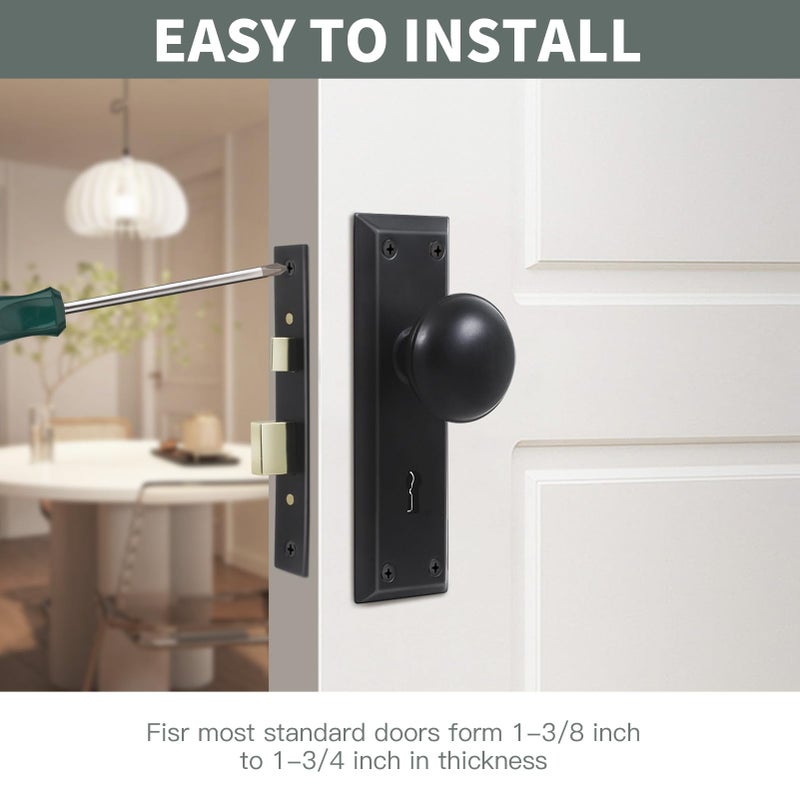 Newliplace 2 Pack Mortise Lock Door Knob Plates for Interior Doors, Old Style Mortise Door Knob Cover Plate Replacement, Matte Black Door Escutcheon - Image 4